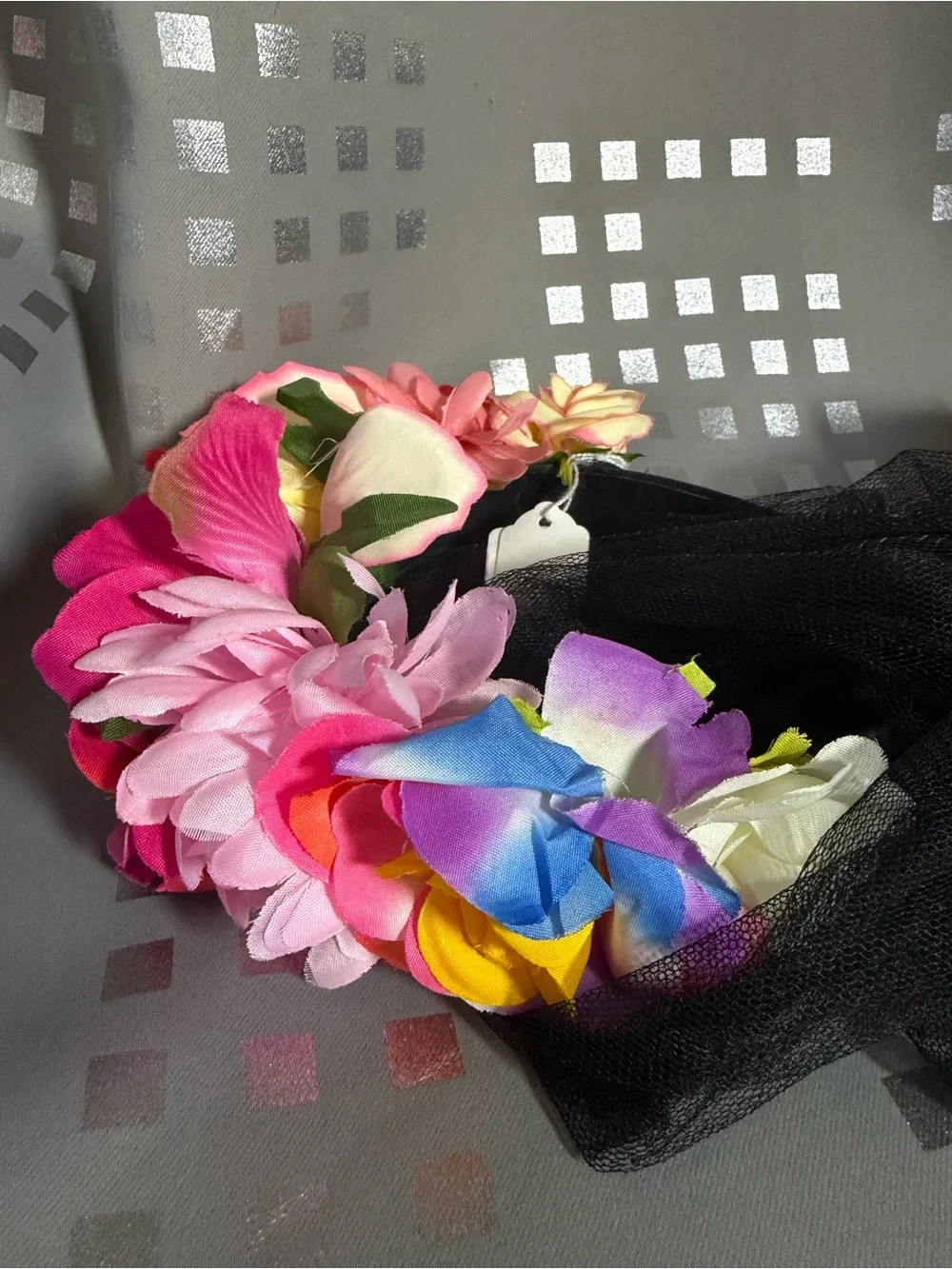 Adult Floral Multicolor Headband with Black Veil